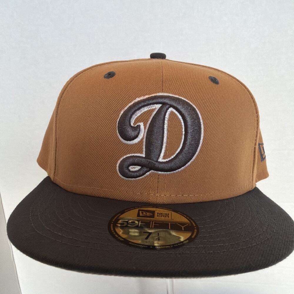 Los Angeles Dodgers New Era 59FIFTY Fitted Hat 7 1/4 Tan Charcoal MLB New